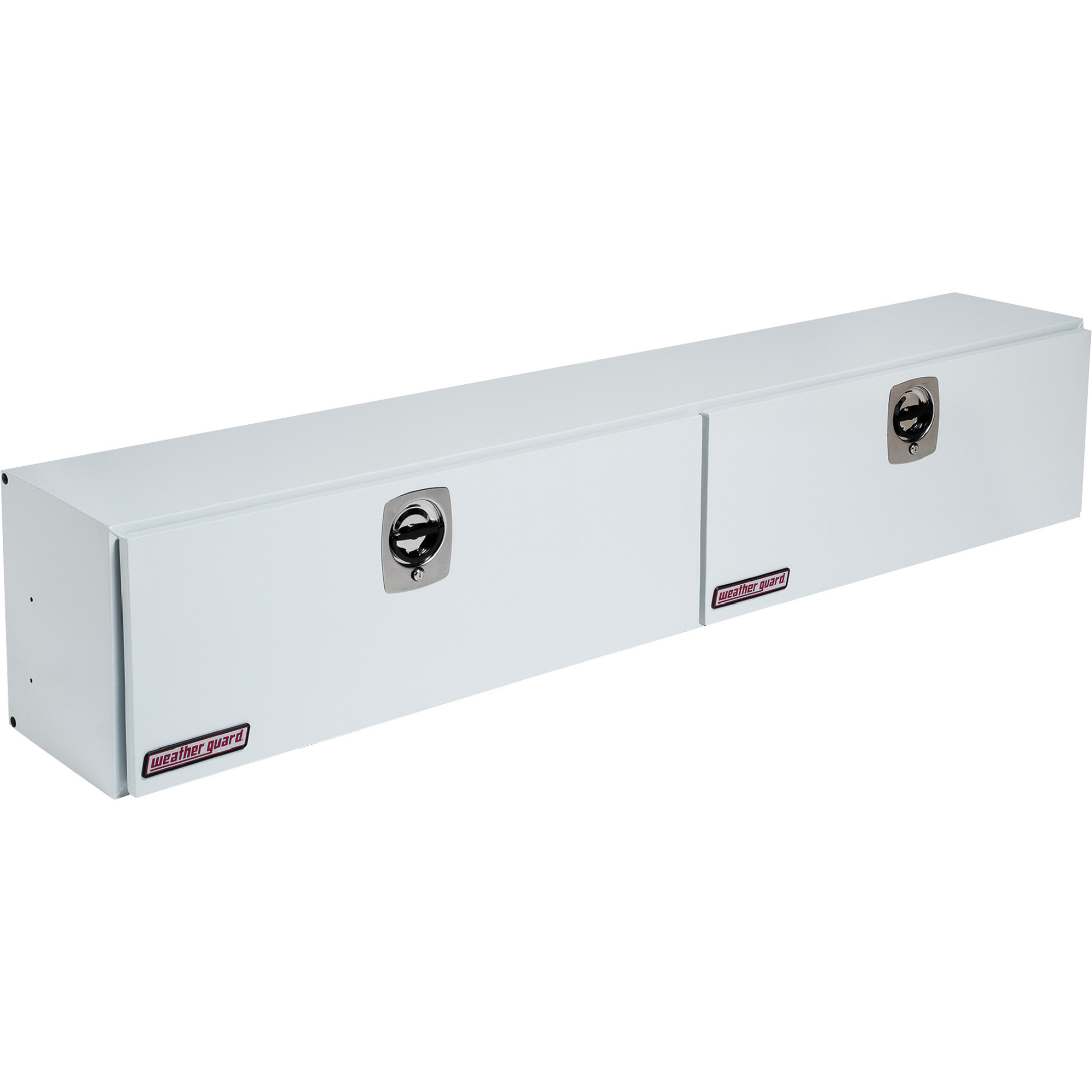 Weather Guard High-Side Dual Door Truck Tool Box, Steel with Aluminum Doors, Brite White, 3-Point Latching, 96.25in. x 13.25in. x 16in., Model# 290-3-02